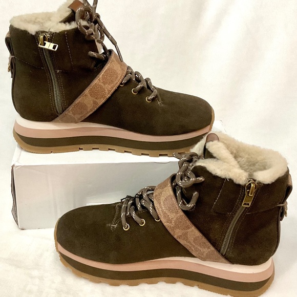 Coach Fatigue Leather Suede and Signature Canvas Ankle Booties Sz 6B - Picture 2 of 14